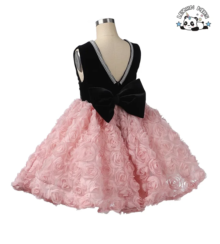 LEZONKIDS - High Quality Children's Performance Dress V Neck Sleeveless Floral Party Girls Dress